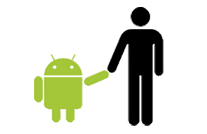 Imagem do Bugdroid com humano